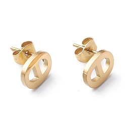 Letter Q Ионное покрытие (ip) 304 серьги-гвоздики из нержавеющей стали, с уха орехов, ручная полировка, греческий алфавит, letter.q, 10x7.5x1 мм, штифты : 0.7 мм