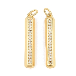 Real 18K Gold Plated Brass Micro Pave Clear Cubic Zirconia Pendants, Rectangle Charms, Rack Plating, Long-Lasting Plated, Lead Free & Cadmium Free, Real 18K Gold Plated, 27x5x4.5mm, Hole: 3mm