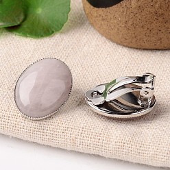 Розовый Кварц Натуральный розовый кварц овальную клипсы, латунная фурнитура с платиновым покрытием, 21x15 мм