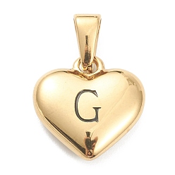 Letter G 304 Stainless Steel Pendants, Heart with Black Letter, Golden, Letter.G, 16x16x4.5mm, Hole: 7x3mm