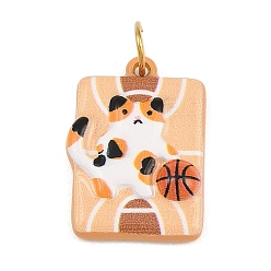 Bisque 304 Stainless Steel Pendants, Cat Shape with Basketball Charms, Real 18K Gold Plated, Bisque, 21x15x4mm, Hole: 4.5mm