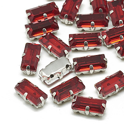 Светло-сиамский Шить на горный хрусталь, многожильных ссылки, стекло горный хрусталь, с настройками латуни, аксессуары для одежды, граненые, прямоугольные, платина, Light Siam, 16x6x4.5 мм, отверстие : 1 мм