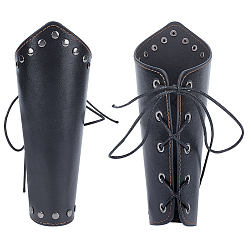 Black Adjustable PU Leather Cord Bracelets, with Wax Cord and Iron Finding, Gauntlet Wristband, Cuff Wrist Guard, Black, 22x25x0.23cm
