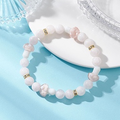 Розовый Кварц Эластичные браслеты для женщин из натурального мадагаскарского розового кварца и бусин, изготовленных методом лэмпворк., круглый и грибной, с латунными бусины со стразами , внутренний диаметр: 1.97~2.01 дюйм (5~5.1 см)