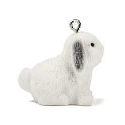 Кролик Подвески из непрозрачной смолы с рисунком животных, с железной платиной петлей, кролик, 27.5x16x27 мм, отверстие : 2 мм