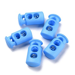 Озёрно--синий Пластиковый пружинный стопорный цилиндр замка шнура, с железной фурнитурой, 2-луночное, платина, Плут синий, 23.5x12x8.5 мм, отверстие : 6x3.5 мм