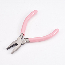 Pink 45# Carbon Steel Jewelry Pliers, Flat Nose Pliers, Polishing, Pink, 11.5x7.6x0.9cm