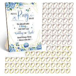 Цветок 100шт. регулируемые кольца на палец из сплава со стразами, с 1шт. деревянными табличками и декоративными элементами, цветок, 6.5 мм, размер США 7 1/4 (17.5 мм)