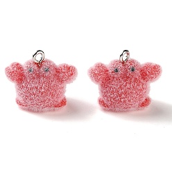 Crab Ocean Theme Flocking Opaque Resin Pendants, with Platinum Iron Loop, Crab Charm, 18x21x13mm, Hole: 2mm