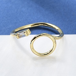 Настоящее золото 18K Латунные кольца из манжеты с прозрачным цирконием, пасьянс кольца, кольцо с прямоугольника, реальный 18 k позолоченный, размер США 7 1/4 (17.5 мм)