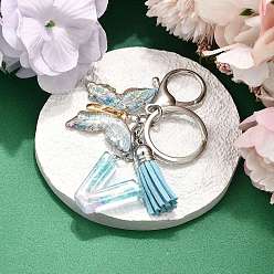 Letter V 26шт. брелок с кисточкой из прозрачной эпоксидной смолы, прозрачного акрила и искусственной замши, с кольцами для ключей из сплава, с цепочками и застежками-лобстерами, бабочка, Буква V, 95~108 мм