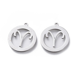 Овен Не тускнеющие 304 подвески из нержавеющей стали, кольцо с созвездиями, лазерная резка, Овен, 18x15.5x1 мм, отверстие : 1.4 мм
