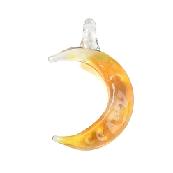 Желтый Подвески лэмпворк ручной работы, луна, желтые, 34.5~38x21.5~24.5x7~9.5 мм, отверстие : 3.3~4 мм