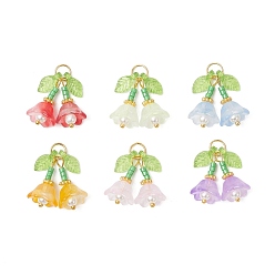 (52) Непрозрачная лаванда 6 шт 6 цвета прозрачные стеклянные подвески, цветочный шарм, с акриловыми бусинами и подвесками, и латунные петли, разноцветные, 22.5x21x10 мм, отверстие : 4 мм, 1 шт / цвет