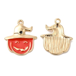 Тыква Подвески из сплава хэллоуина с эмалью, долговечный, без кадмия, без никеля и без свинца, золотые, тыква, 23x19.5x2.4 мм, отверстие : 1.5 мм