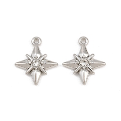 Crystal Alloy with Rhinestone Pendants, Star Charms, Rack Plating, Platinum, Crystal, 17.5x15x3.5mm, Hole: 1.2mm