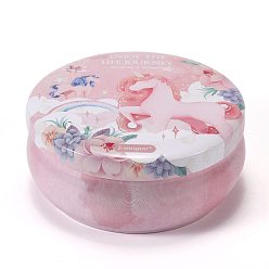Orange Pink Unicorn Printed Tinplate Candles, Barrel Shaped Smokeless Decorations, with Dryed Flowers, the Box only for Protection, No Supply Again if the Box Crushed, Orange, 87x39mm