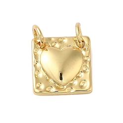 Сердце Стойки обшивки латунные подвески, без кадмия и без свинца, реальный 18 k позолоченный, квадратный, сердце, 11.5x11.5x3 мм, отверстие : 5 мм