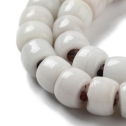 White Handmade Nepalese Lampwork Beads, Barrel, White, 10.5~11x8~8.5mm, Hole: 3.5mm, about 80pcs/strand, 25.39''(64.5cm)