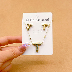 Letter T 304 комплекты из ожерелий и серег-гвоздиков из нержавеющей стали, золотые, Письмо T, 450 мм