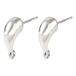 Platin Farbe Shegrace Messing-Ohrstecker-Verschlüsse, Träne, mit Schleife, cadmiumfrei und bleifrei und nickelfrei, langlebig überzogen, Platin Farbe, 13x5 mm, Bohrung: 1.3 mm, Stift: 11x0.7 mm