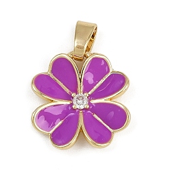 Фиолетовый Латунные микро проложить кубического циркония подвески, с эмалью, подвески в виде четырехлистного клевера, долговечный, стойки покрытие, без свинца и без кадмия, фиолетовые, 17x16x3 мм, отверстие : 5.5x3 мм