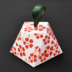 Green Diamond Shape Romantic Wedding Candy Box, Flower Pattern with Ribbon, Green, Finished Product: 8.1x8.1x6cm