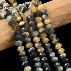 Синий Естественно тигровый глаз шарик нити, граненые, рондель, покрасил и подогрел, синие, 5.5~6.5x4.5 мм, отверстие : 1 мм, около 91~94 шт / нитка, 15.35'' (39 см) ~ 15.43'' (39.2 см)