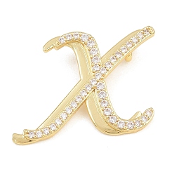 Letter X Pendentifs en laiton zircon cubique transparent, charmes de lettre, plaqué longue durée, crémaillère plaquage, sans plomb et sans cadmium, réel 18 k plaqué or, lettre x, 23x29x6.5mm, Trou: 3mm