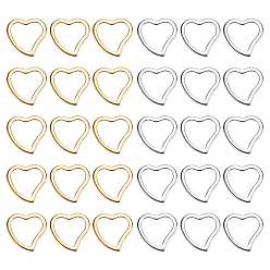 Золотой & Цвет Нержавеющей Стали 60шт. 2 цвета 304 соединительное кольцо из нержавеющей стали, сердце, золотые и нержавеющая сталь цвет, 14.5x15x1.5 мм, внутренний диаметр: 12x10 мм, 30 шт / цвет