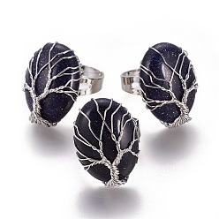 Синий Драгоценный Камень Регулируемые синтетические синие золотые пальцы, с латунной фурнитурой платинового цвета, овальные, Размер 8, 18 мм