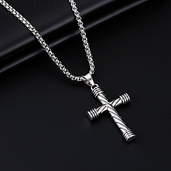 Cross Кулон из сплава 201 ожерелья из нержавеющей стали для мужчин, античное серебро, крестик, 27.56 дюйм (70 см)