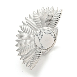 Синтетическая Бирюза 304 манжеты из нержавеющей стали с синтетической бирюзой, веерные открытые кольца для женщин и мужчин, цвет нержавеющей стали, 39.5x26.5 мм, внутренний диаметр: регулируемый.