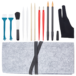 Mixed Color Drawing Tool Kits, including Plastic Brushes & Scraping Pen, Stainless Steel Scraper, Polyester Mitten, Bamboo Stick and Dual Tip Scratching Coloring Pen, Mixed Color, 125x29x13mm, 13pcs/set