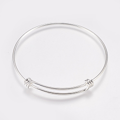 Серебро Изготовление латунных расширяемых браслетов, браслеты крутящего момента, серебряный цвет гальваническим, 2-1/2 дюйм (63 мм), 1.5 мм