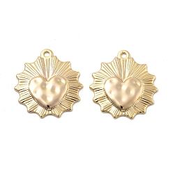 Настоящее золото 18K Латунные подвески, солнце с сердцем, долговечный, реальный 18 k позолоченный, 23x21x2 мм, отверстие : 1.6 мм