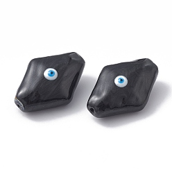 Черный Стеклянные бусины, с эмалью, ромб с рисунком от сглаза, чёрные, 28x19x12 мм, отверстие : 1.2 мм