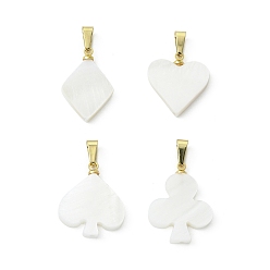 Золотой 4шт. 4 стили подвесок из натуральных пресноводных ракушек, прелести игральных карт, с 304 результатами из нержавеющей стали и латуни, белые, золотые, 18~20.5x13.5~16.5x2.5~3 мм, отверстие : 6x3 мм