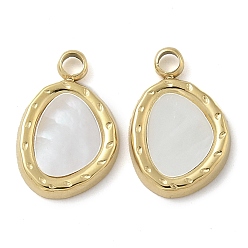 Настоящее золото 14K Ионное покрытие (ip) 304 нержавеющая сталь pave натуральные белые ракушки самородки шармы, реальный 14 k позолоченный, 12x8x1 мм, отверстие : 1.5 мм