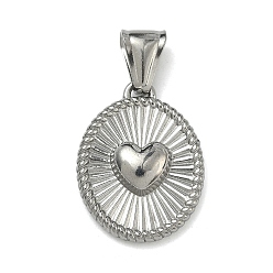 Нержавеющая Сталь Цвет 304 подвески из нержавеющей стали, Овальный кулон в виде солнечных лучей с подвеской в виде сердца, цвет нержавеющей стали, 25x19x5 мм, отверстие : 4x9 мм