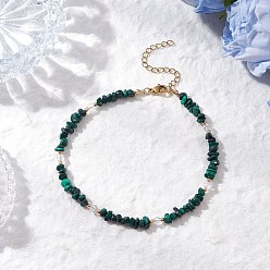 Малахит Браслеты на ногу с натуральным малахитом и стеклянными бусинами, с 304 удлинителями цепи из нержавеющей стали, золотые, 9-1/8~9-1/4 дюйм (233~236 мм)