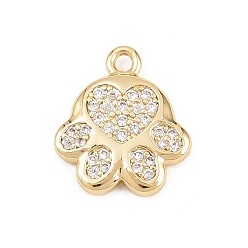 Настоящее золото 18K Латунные микропаве прозрачные подвески с фианитом, лапы печатать прелести, реальный 18 k позолоченный, 13.5x12x2 мм, отверстие : 1.4 мм