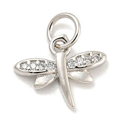 Платина Покрытие стойки латунь микропаве прозрачные подвески из кубического циркония, долговечный, с прыжковых колец, без свинца и без кадмия, стрекоза, платина, 10x12x2 мм, отверстие : 3 мм