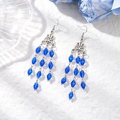 Синий Серьги-подвески с имитацией австрийского хрусталя, двухконусные, с тибетском стиле сплава, старинное серебро и платина, синие, 96.5x17 мм
