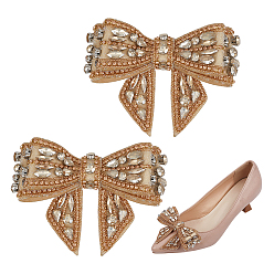 (932FM) Темно-синий аква-матовый с подкладкой 2 шт. бант, имитация микрофибры, стразы, пряжки для обуви, темно-золотистые, 65x93x25 мм