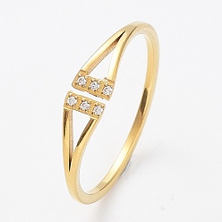 Золотой Ионное покрытие (ip) 304 треугольная открытая манжета из нержавеющей стали с фианитом, золотые, размер США 7 3/4 (17.9 мм)