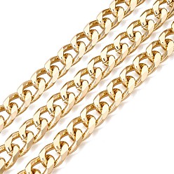 Golden Aluminium Cuban Link Chains, Unwelded, with Spool, Golden, 14x10.5x3mm, about 32.81 Feet(10m)/Roll