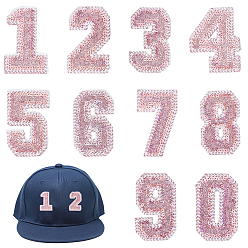 Pink 10шт. нашивок из искусственной кожи для одежды, число 0~9, с питомцем, розовые, 64~66x38~42x1.3 мм