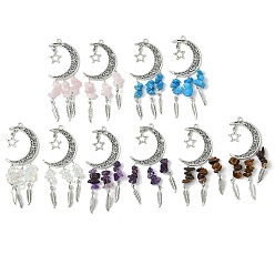 Античное Серебро 10 шт. 5 цвета тибетский стиль сплав с смешанной каменной крошкой большие подвески, луна и звезда и перо, античное серебро, 80 мм