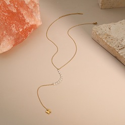 Golden 304 Stainless Steel Crystal Rhinestone Butterfly Long Tassel Y Necklaces for Women, Golden, 15.75 inch(40cm)